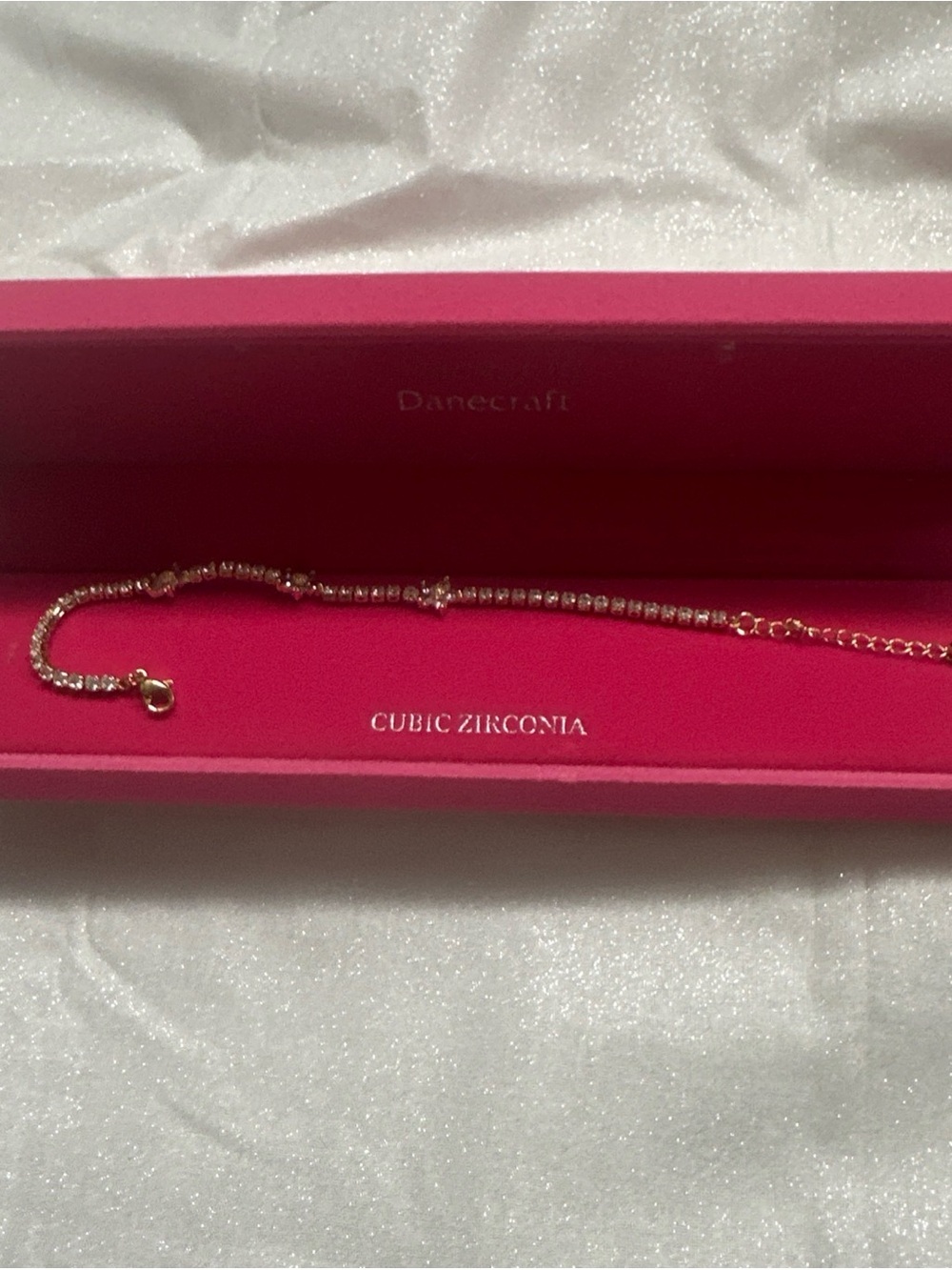 (171) Craft Gold Cubic Zirconia Tennis Bracelet - Pink Box